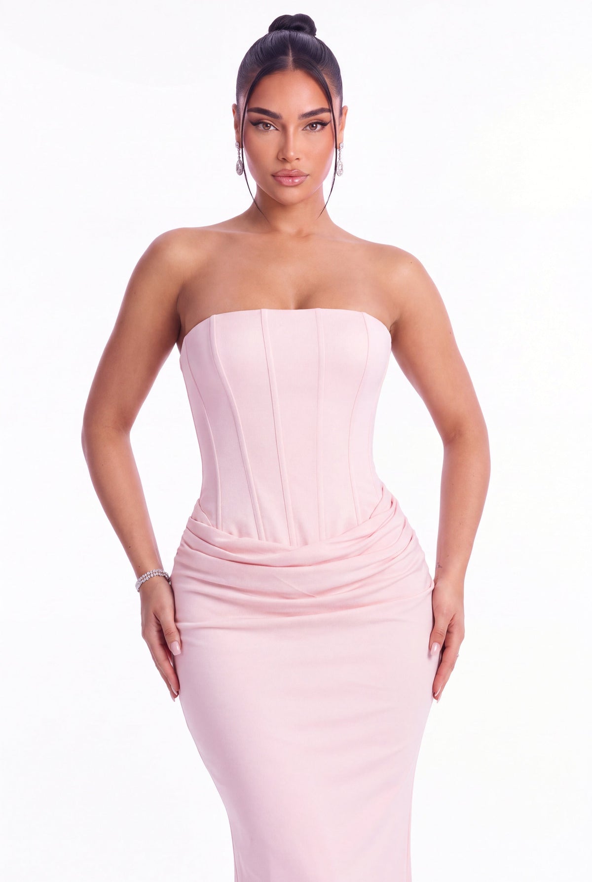 Alessandra Corset Maxi Dress - Baby Pink - front close-up