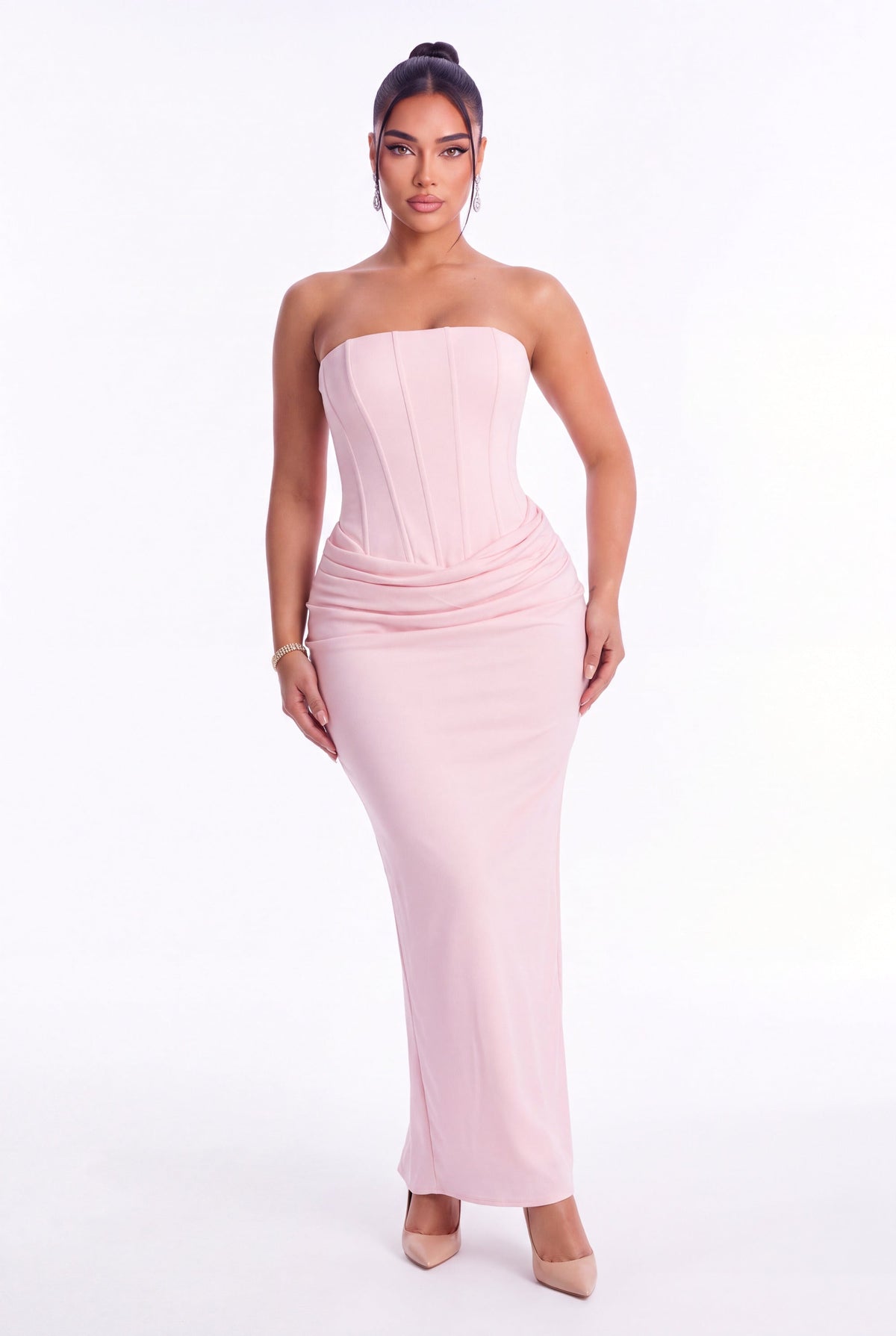Alessandra Corset Maxi Dress - Baby Pink - front