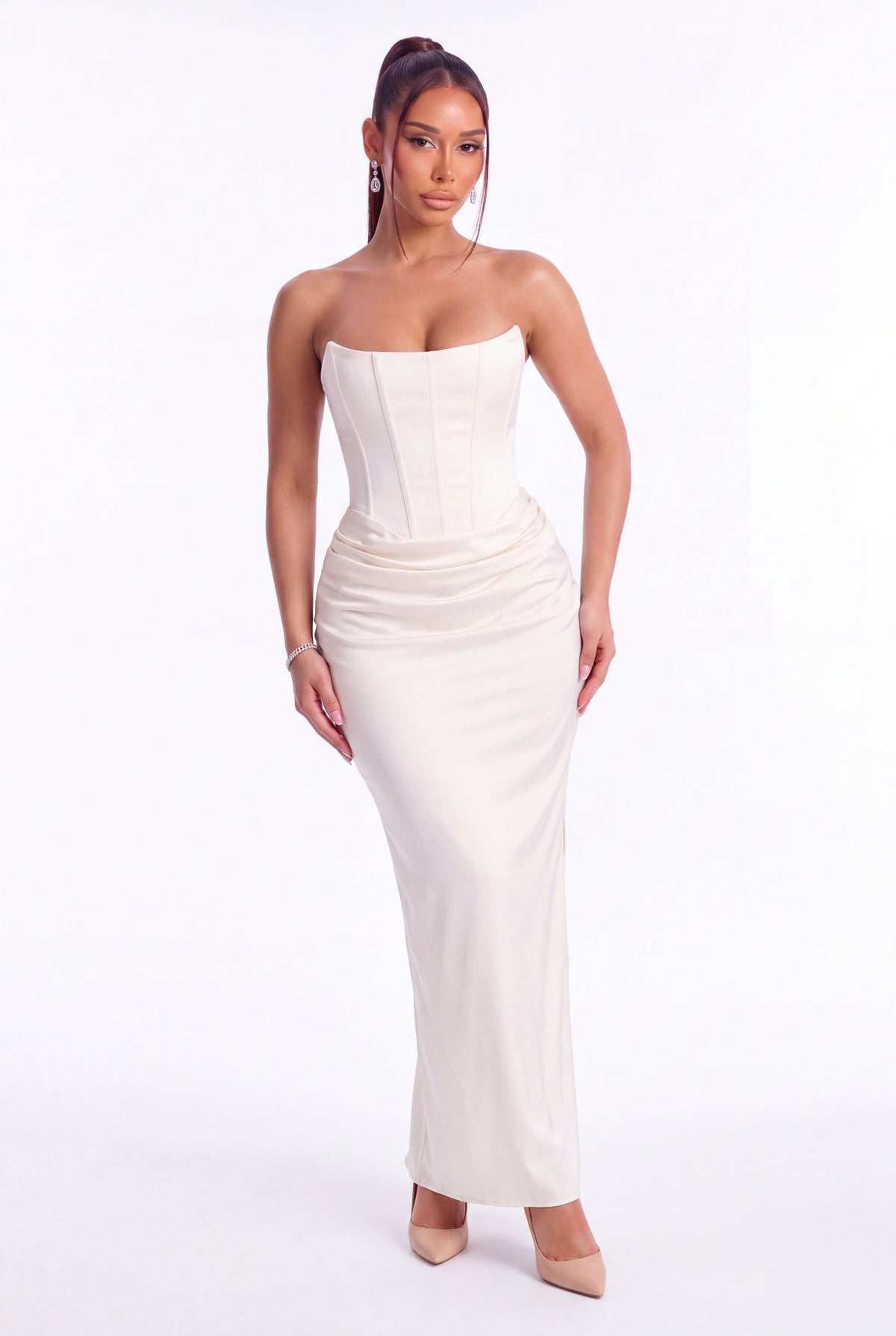 Alessandra Corset Maxi Dress - Butter - front