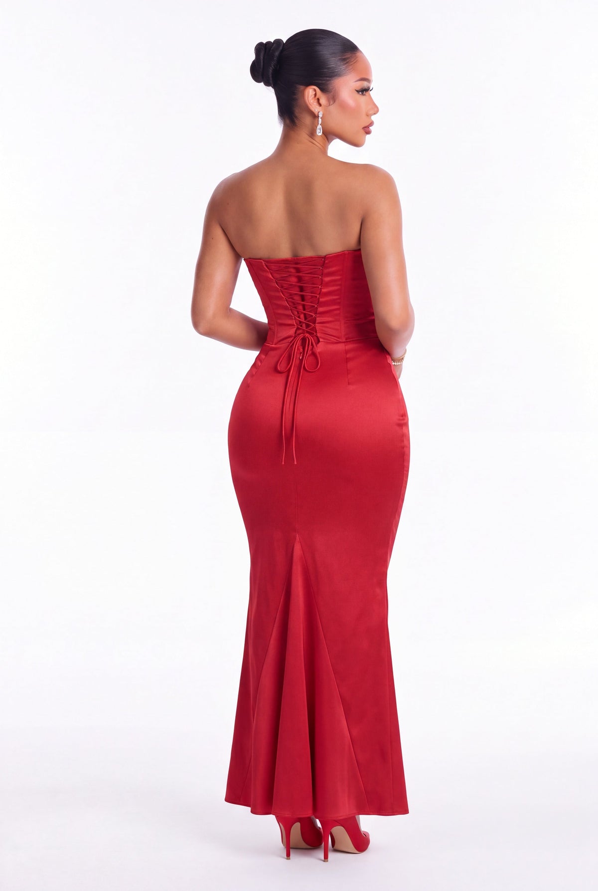 Alessandra Corset Maxi Dress - Red - back
