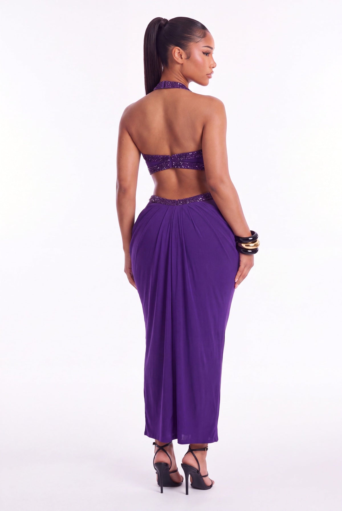Aurora Cut Out Halter Maxi Dress - Violet - back