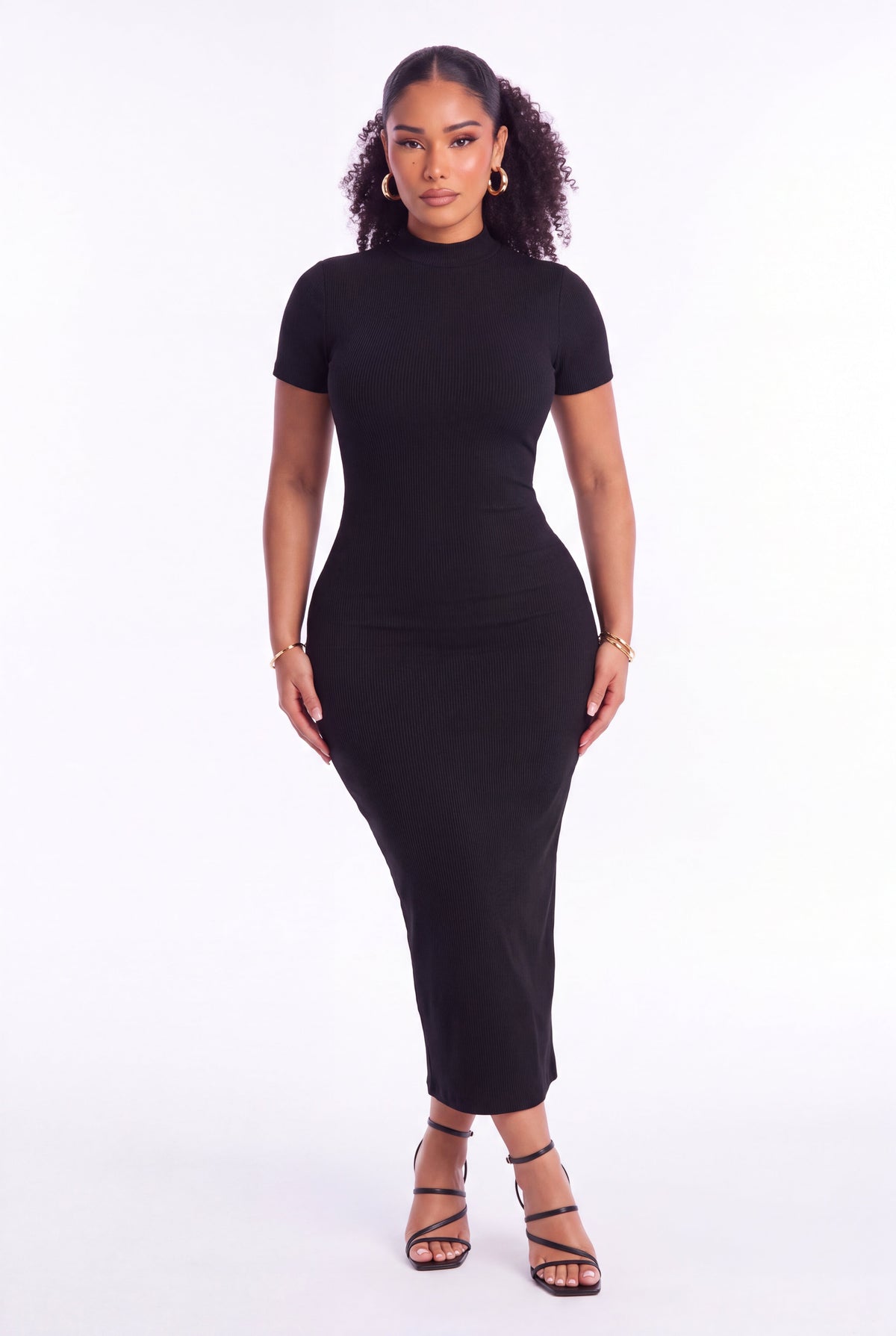 Chiara Snatched Midi Dress - Black - front