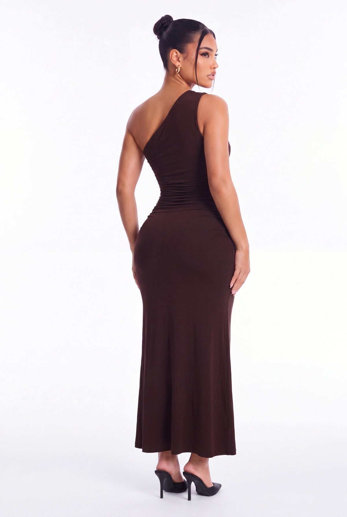 Elena One Shoulder Maxi Dress - Dark Chocolate - back