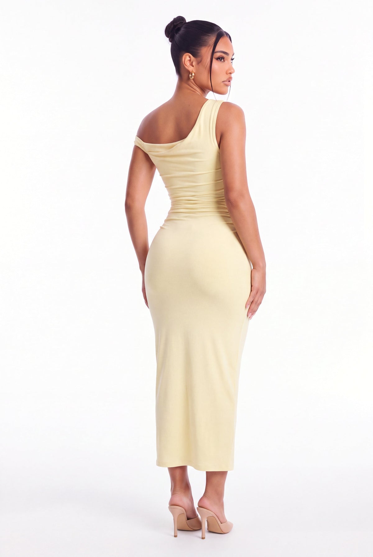 Elena One Shoulder Maxi Dress - Lemon - back