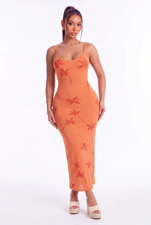 Livia Floral Knit Maxi Dress - Orange - front