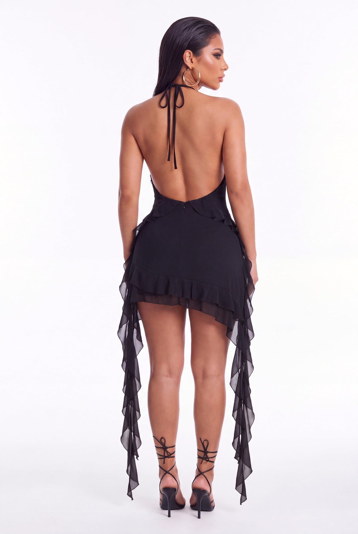 Rosalia Ruffle Mini Dress - Black - back